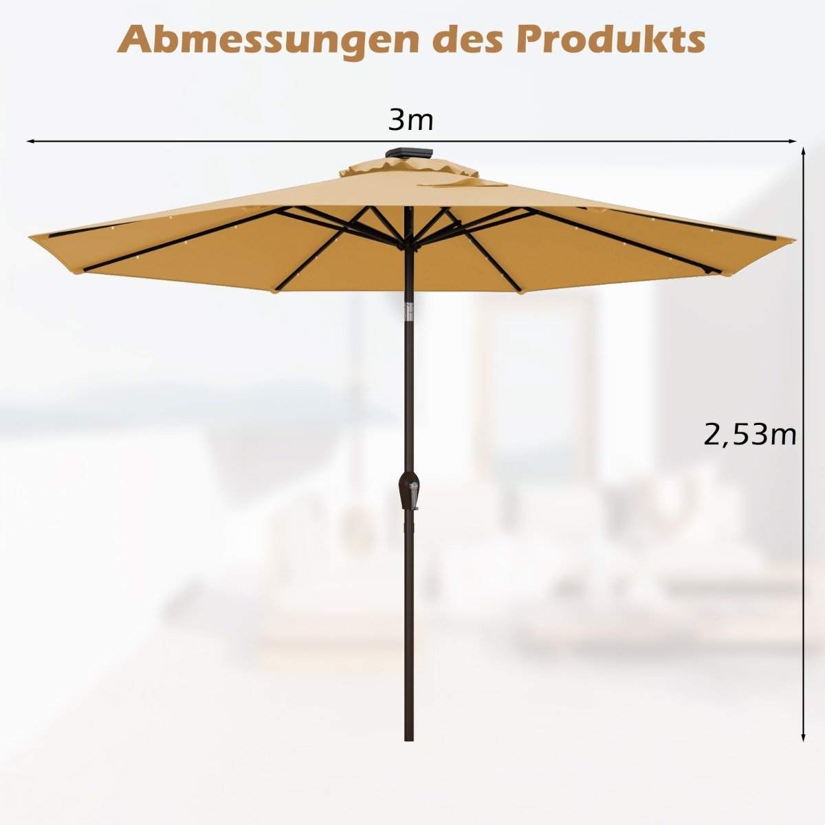 LED belysning cantilever paraply rund parasol solcelledrevet haveparaply krank beige ø 3M