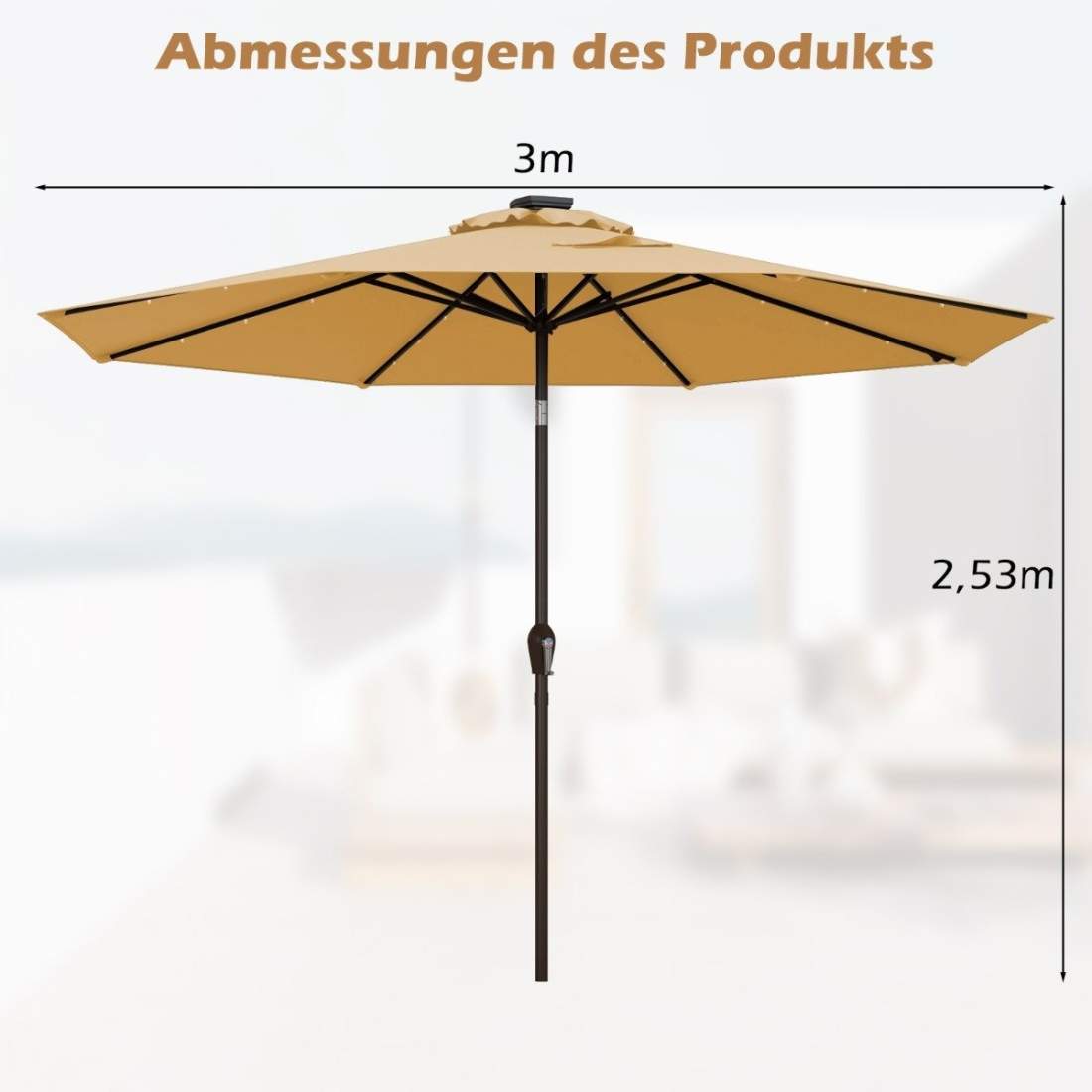 LED-belysning fribärande paraply runt parasoll solcellsdrivet trädgårdsparaply vev beige ø 3M | Sport & Fritid - Friluftsliv & Camping - Belysning | Pryloteket