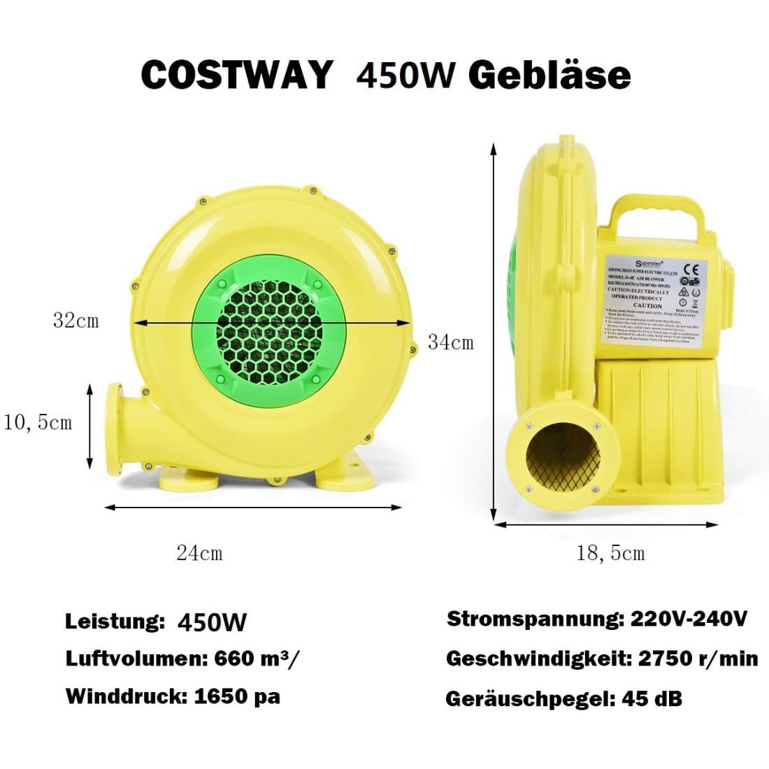 Blåsare 450W Elektrisk fläkt Luftfläkt för uppblåsbara leksaker | Hem & Hobby - Övrigt | Pryloteket