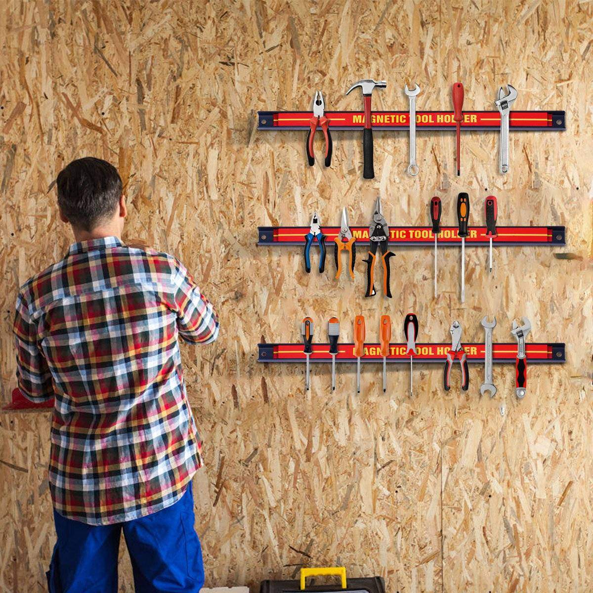 3 x magnetisk værktøjsholder væg magnetstrimmelsæt magnetstrimmel 46 cm