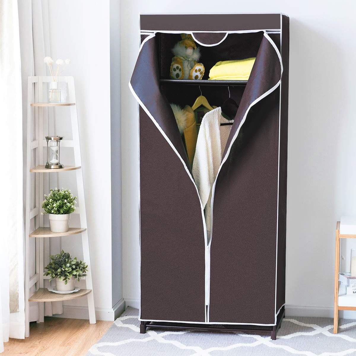 Garderobe tekstil skab garderobe stof skab med bøjlestang 75x50x170cm