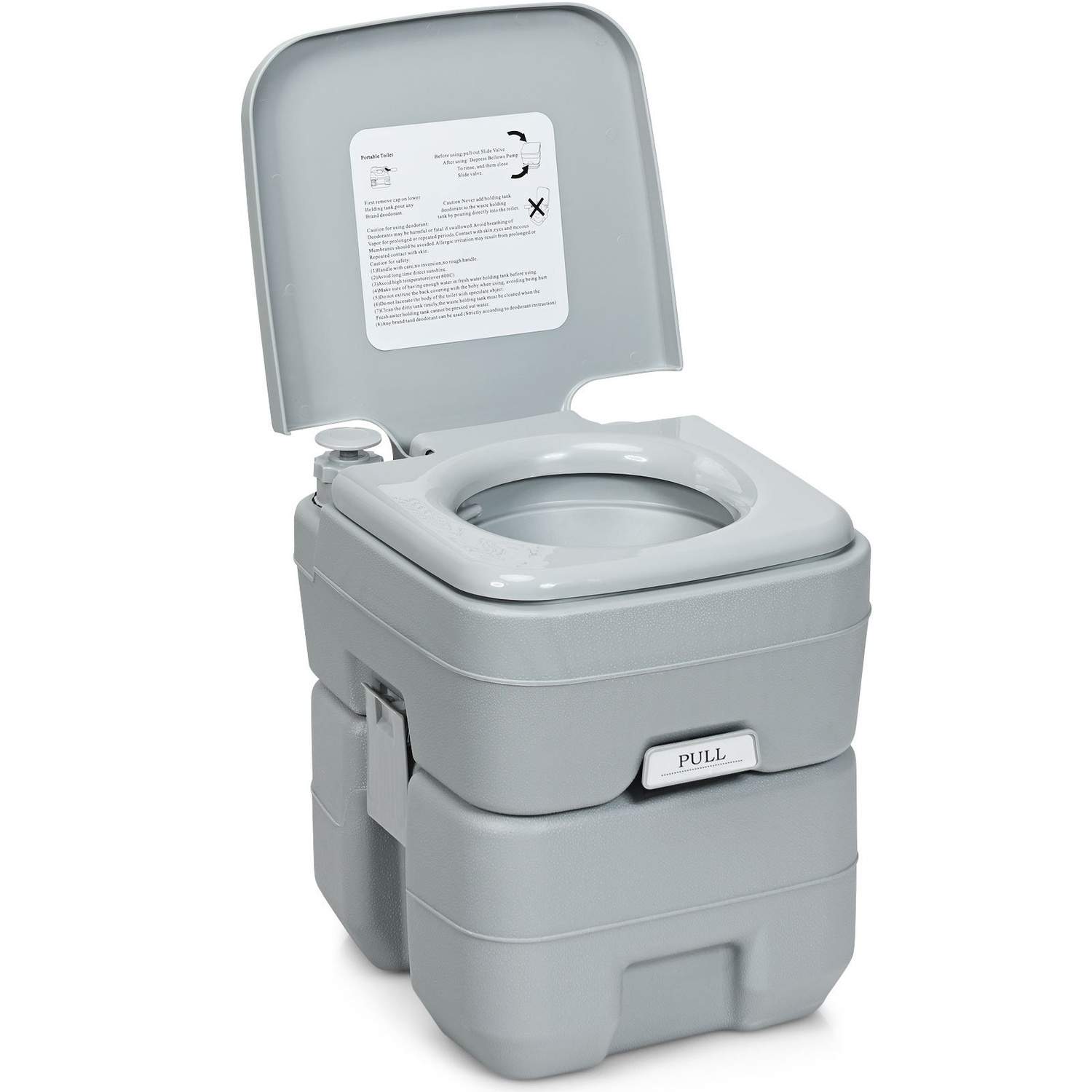 Campingtoilet, rejsetoilet, mobilt toilet, transportabelt udetoilet, 20 L, grå