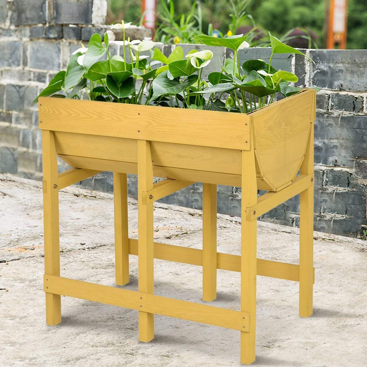 Træ Gul Højbed Blomsterbed Plantekasse