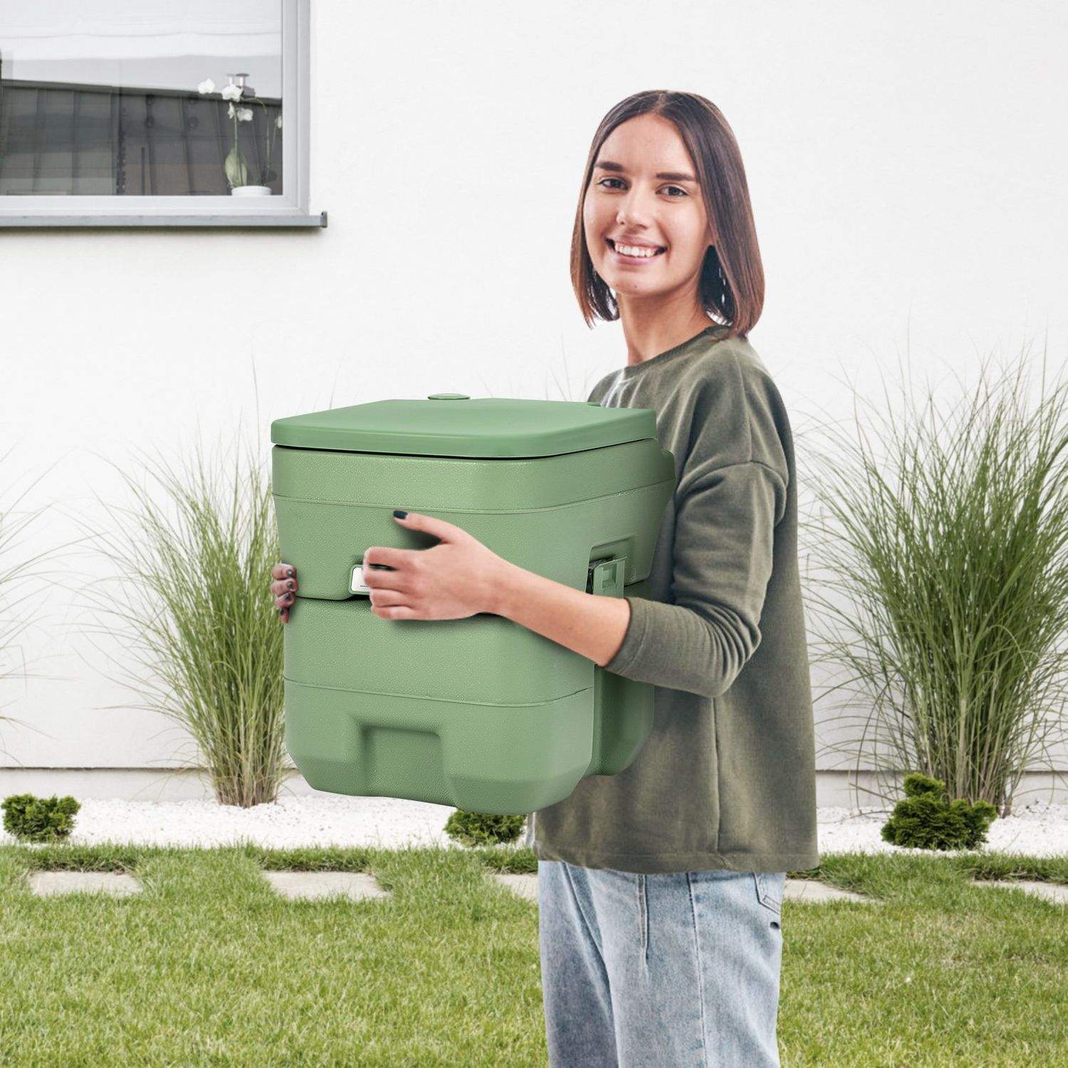 Campingtoalett 20L + 12L Bärbar campingtoalett med avtagbar spillvattentank Resetoalett grå och gröngrön | Hälsa & Skönhet - Personvård - Hygien | Pryloteket