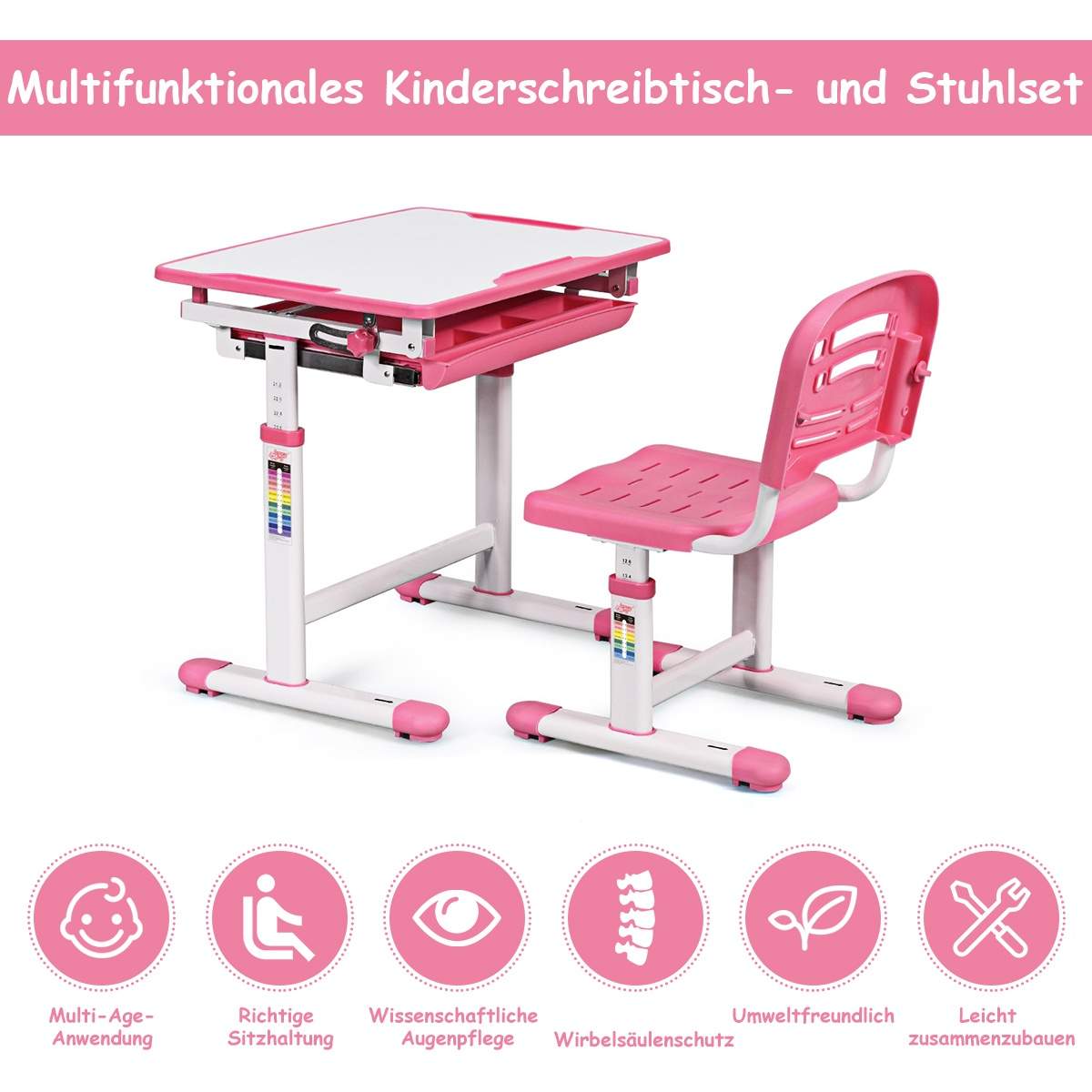 Vipbart børnebord, ungdomsbord, pink