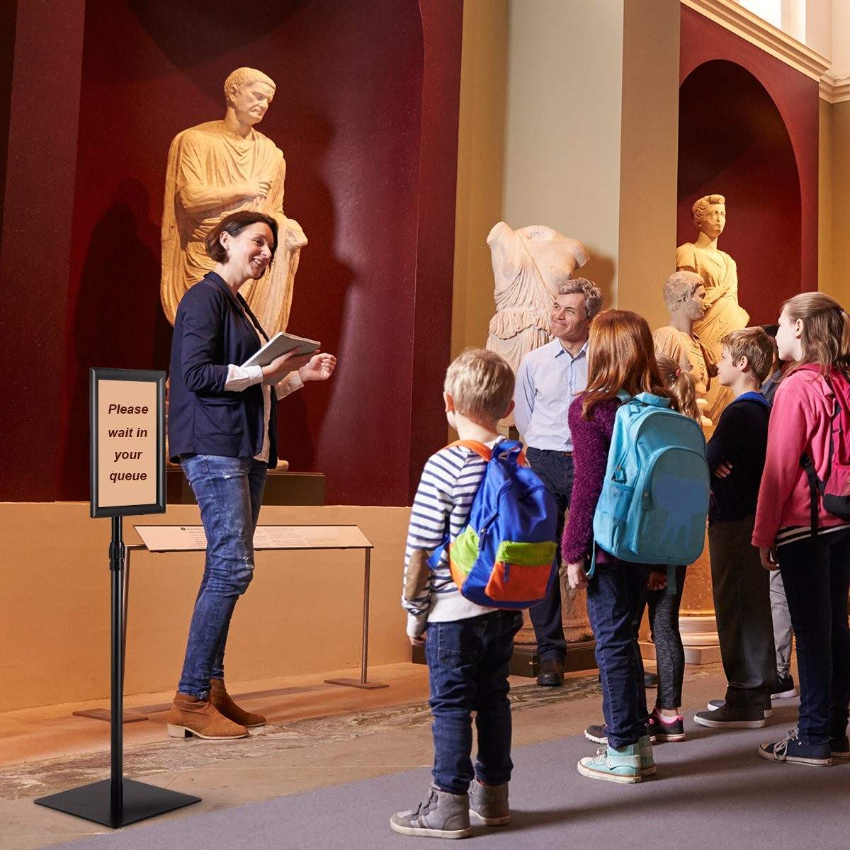 DIN A4 informationsstativ, højdejusterbart, aftageligt plakatstativ, sølv/sort, 33 x 24 cm-sort