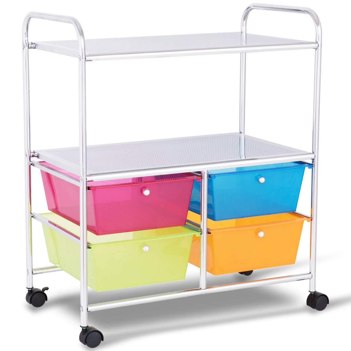 Rullevogn 4 skuffer badeværelsesrullende container køkkenvogn med hjul 58,5 x 37 x 75 cm farverig