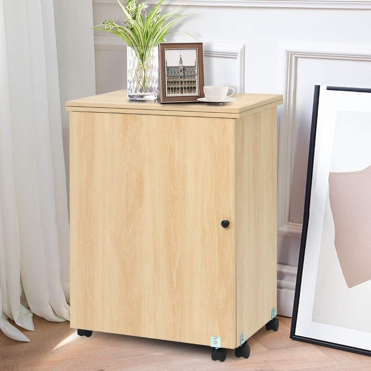 Symaskinebord foldbart sybord multifunktionsbord med hjul lys valnød