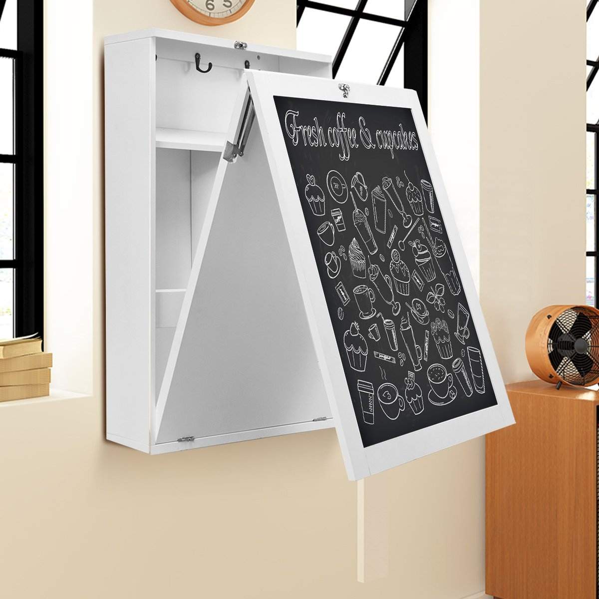 Vægbord folde væg foldebord cabriolet skrivebord med bord hvid/sort 60 x 15,5 x 75 cm-hvid