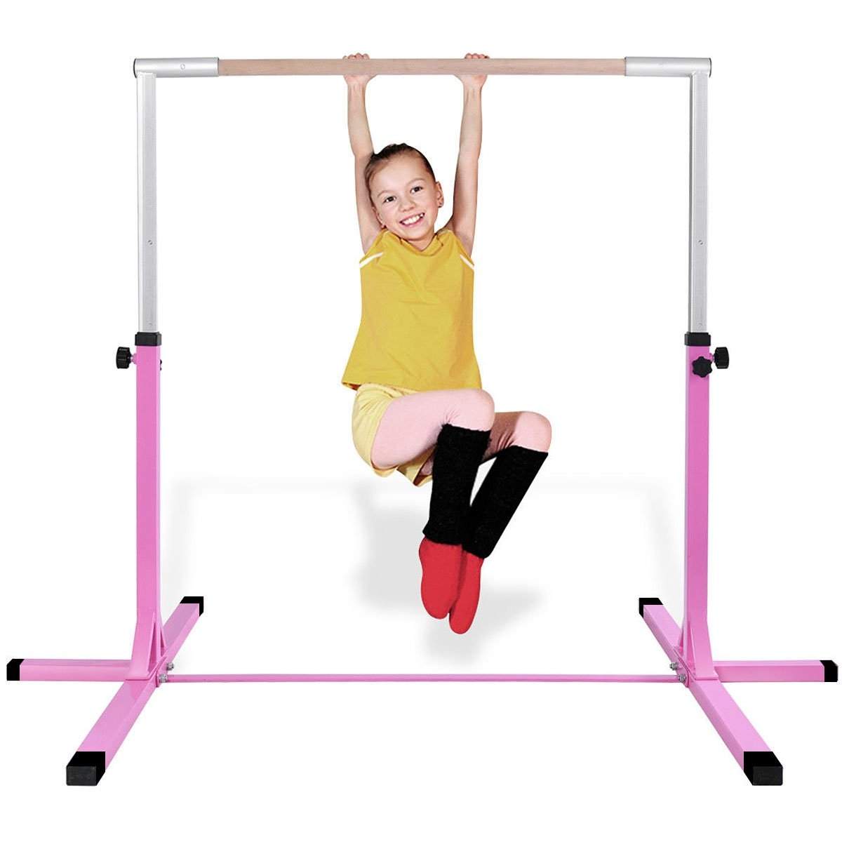 Gymnastik gymnastikstang, højdejusterbare gymnastikstænger, elastisk vandret stang, pink/blå-pink