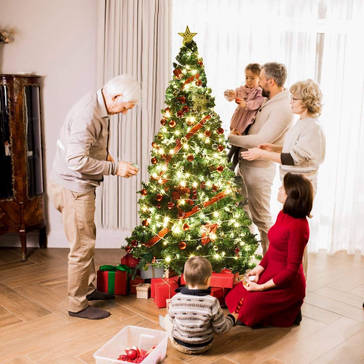 Joulukuusi keinotekoinen joulukuusi metallitelineellä 150-240 cm vihreä-210 cm