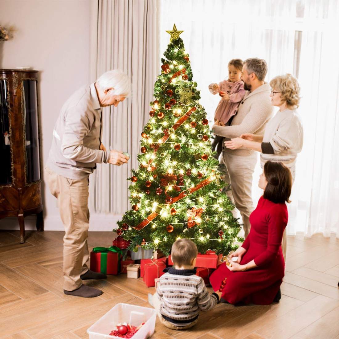 Julgran konstgjord julgran med metallstativ 150-240 cm grön-210 cm | Hem & Hobby - Hem & Hushåll - Lampor & Belysning - Ljusslingor | Pryloteket