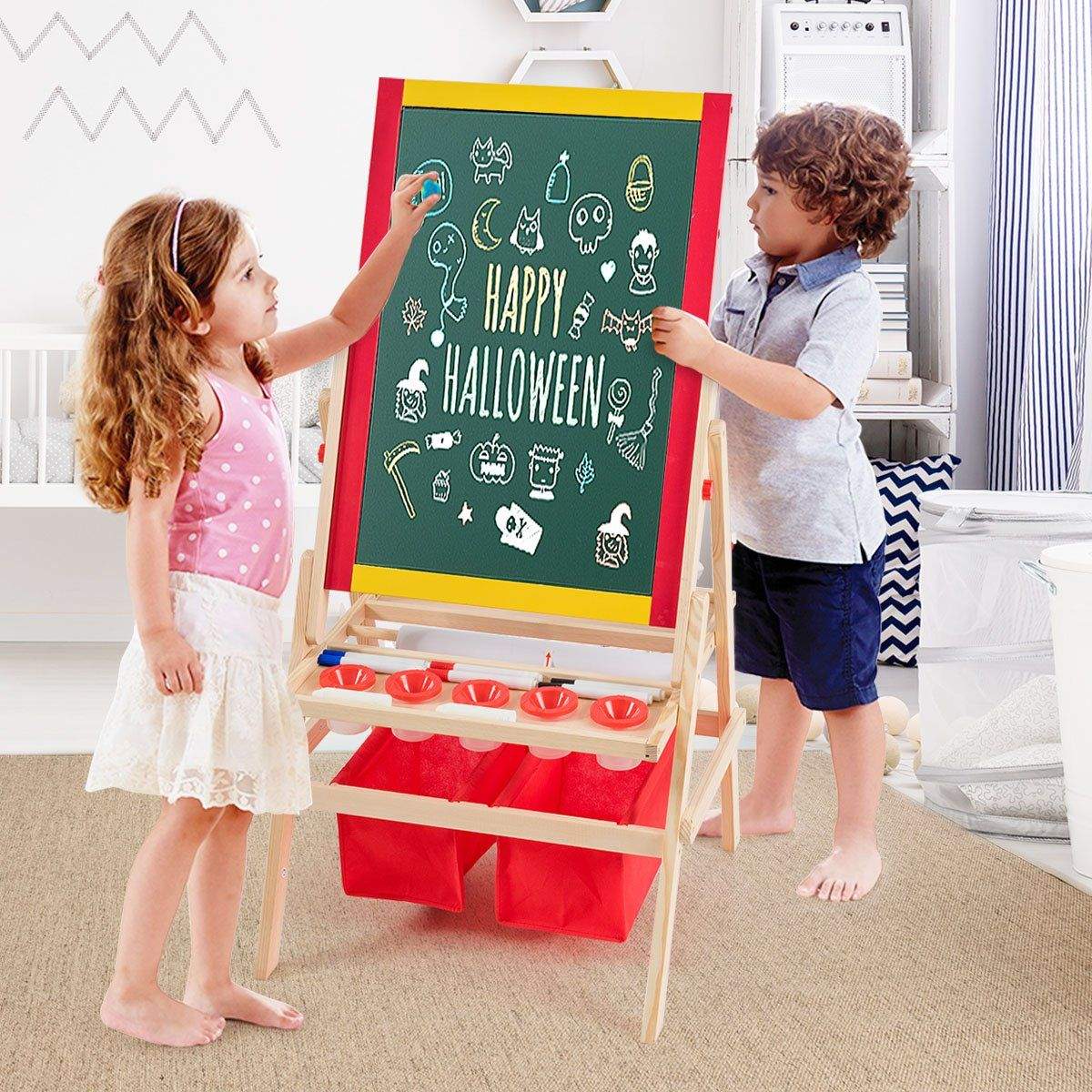 3 i 1 barn staffli barntavla dubbelsidig whiteboard & svarta tavla 52,5x51,5x106,5 cm | Leksaker & Spel - Leksaker - Rittillbehör & Pyssel - Klistermärken | Pryloteket