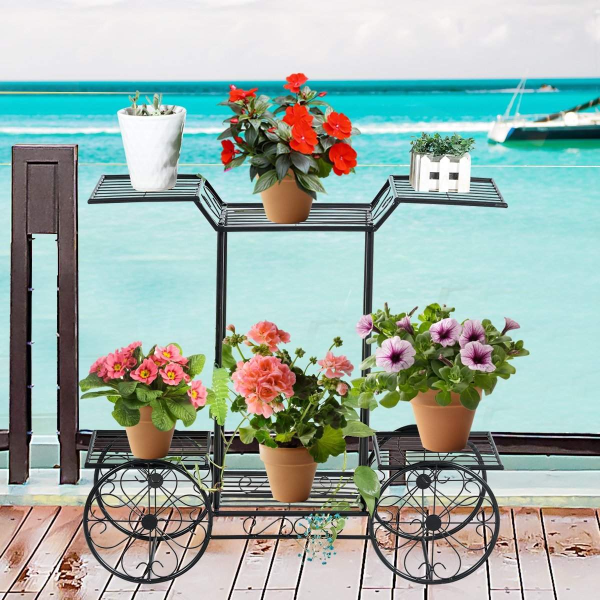 Dekorativt blomsterställ, växtställ med 6 hyllor, fristående blomstervagn för inom- och utomhusbruk, metall, svart, 80,5 x 25 x | Elektronik - Tillbehör Mobil & Surfplatta - Mobiltillbehör - Mobilkablar - Tillbehör | Pryloteket