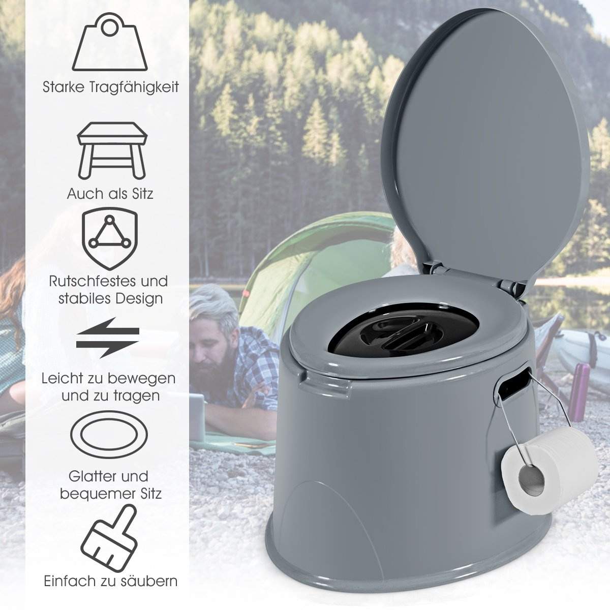 Campingtoalett bärbar resetoalett mobil toalett med löstagbar hink-insats grå | Elektronik - Tillbehör Mobil & Surfplatta - Mobiltillbehör - Mobilkablar - Tillbehör | Pryloteket