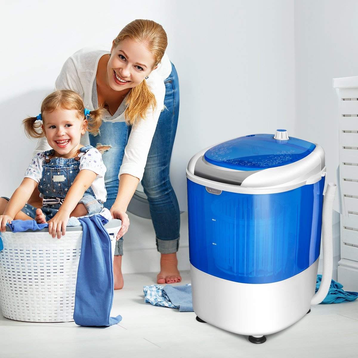 Mini vaskemaskine rejse vaskemaskine vaskemaskine med centrifuge tørretumbler blå