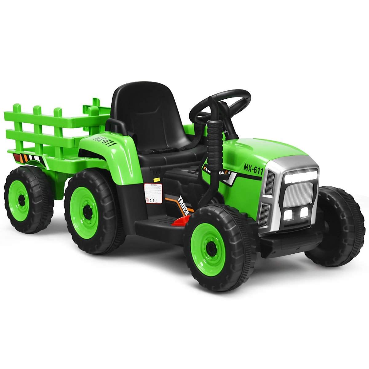 3-växlad barntraktor 12V åktraktor med avtagbar släpvagn & LED-lampor horn & USB-funktioner grön | Elektronik - Ljud & Bild - Högtalare | Pryloteket