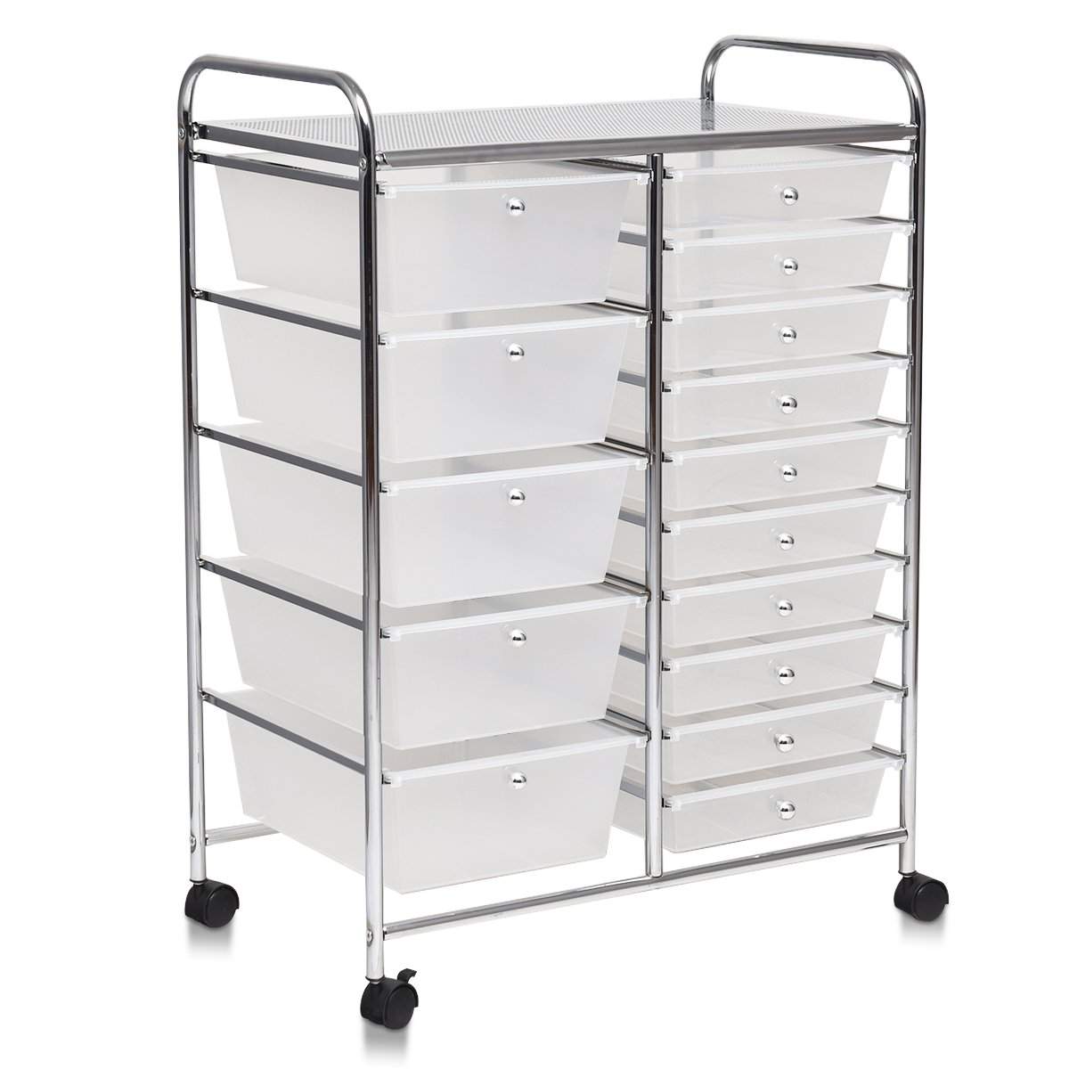 Vogn med 15 stabelbare skuffer Rullebeholder sidevogn med 15 skuffer Farvet/Sort 63 x 37 x 87 cm-Transparent