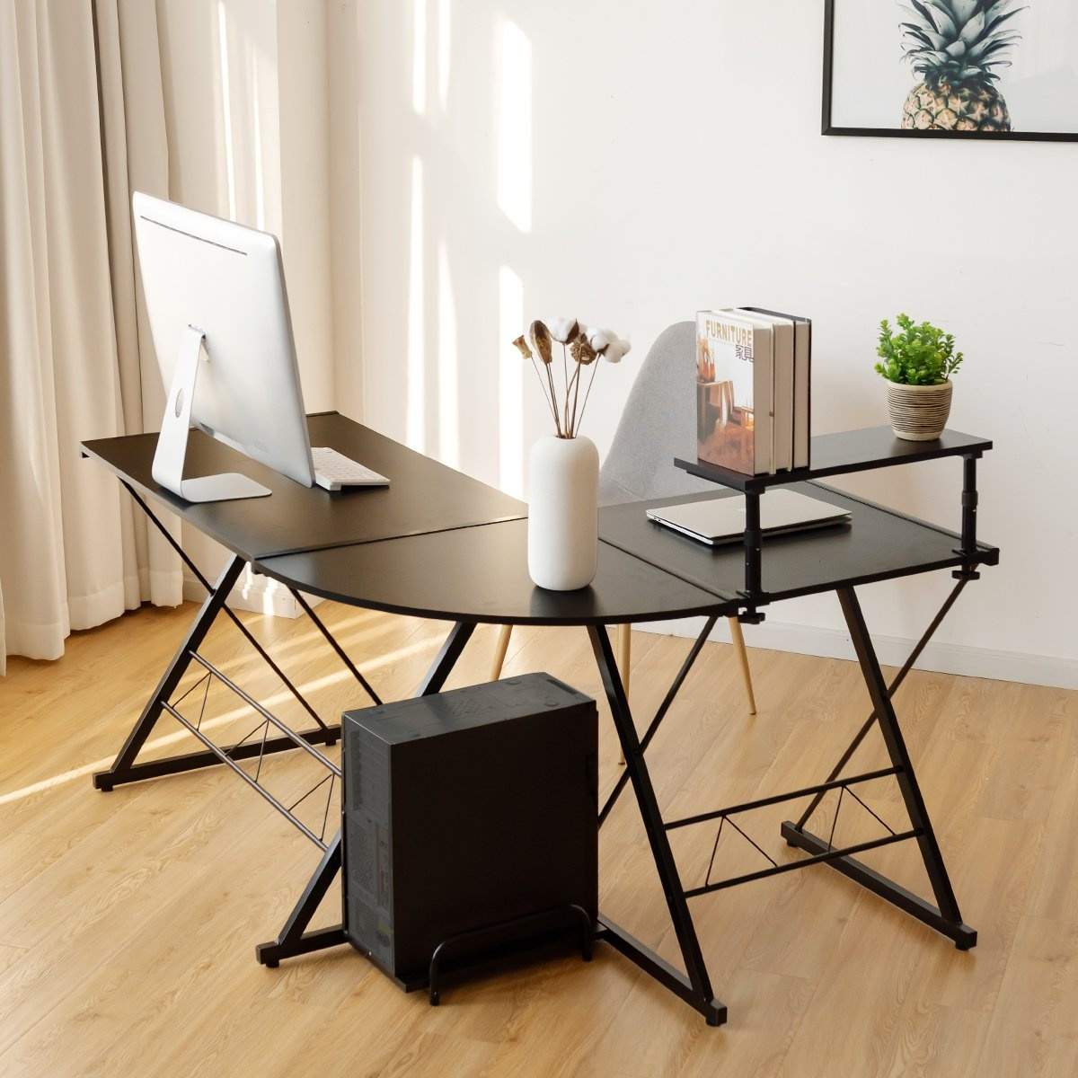 L-formet computerbord skrivebord kontorbord hjørnebord vinkelbord sort