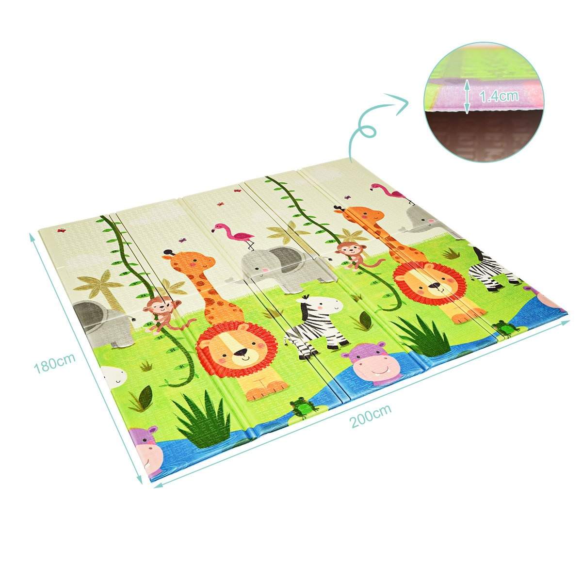 Baby kravlemåtte legemåtte sammenfoldelig babymåtte dobbeltsidet legemåtte grøn