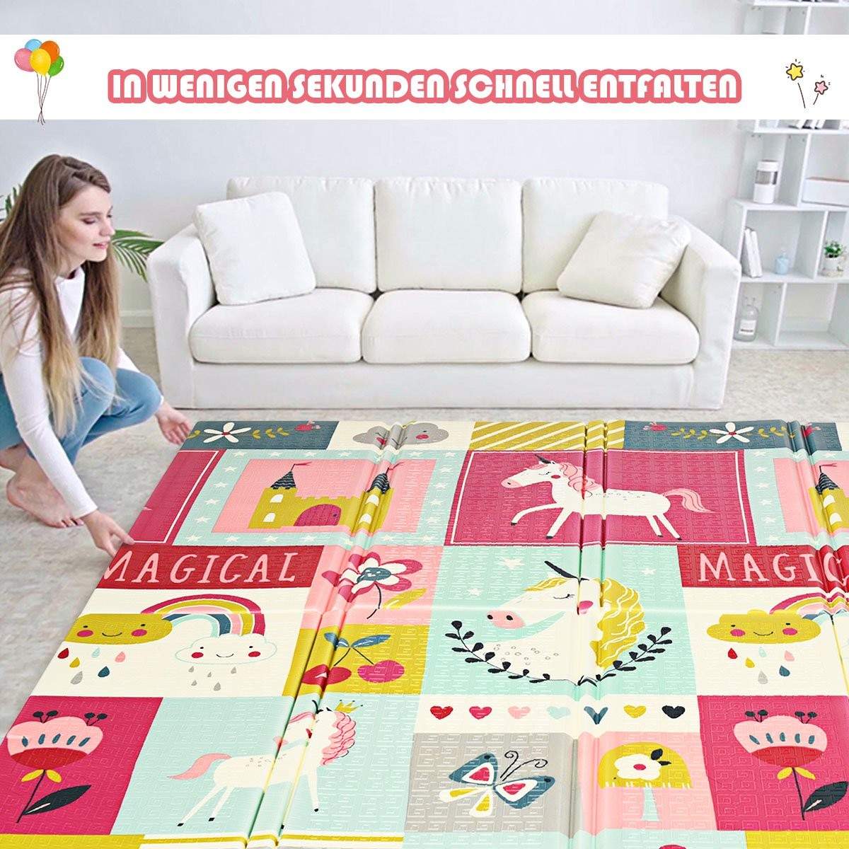 Baby kravletæppe legemåtte sammenfoldelig babymåtte dobbeltsidet legemåtte rød