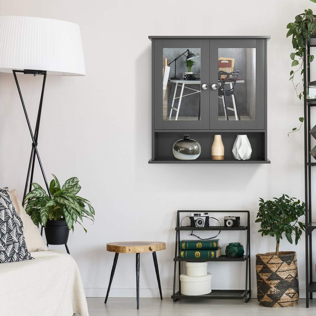 Spegelskåp badrumsskåp väggskåp 56,5 x 13,5 x 58,5 cm grått | Hälsa & Skönhet - Mun- & Tandvård - Tandborstar | Pryloteket