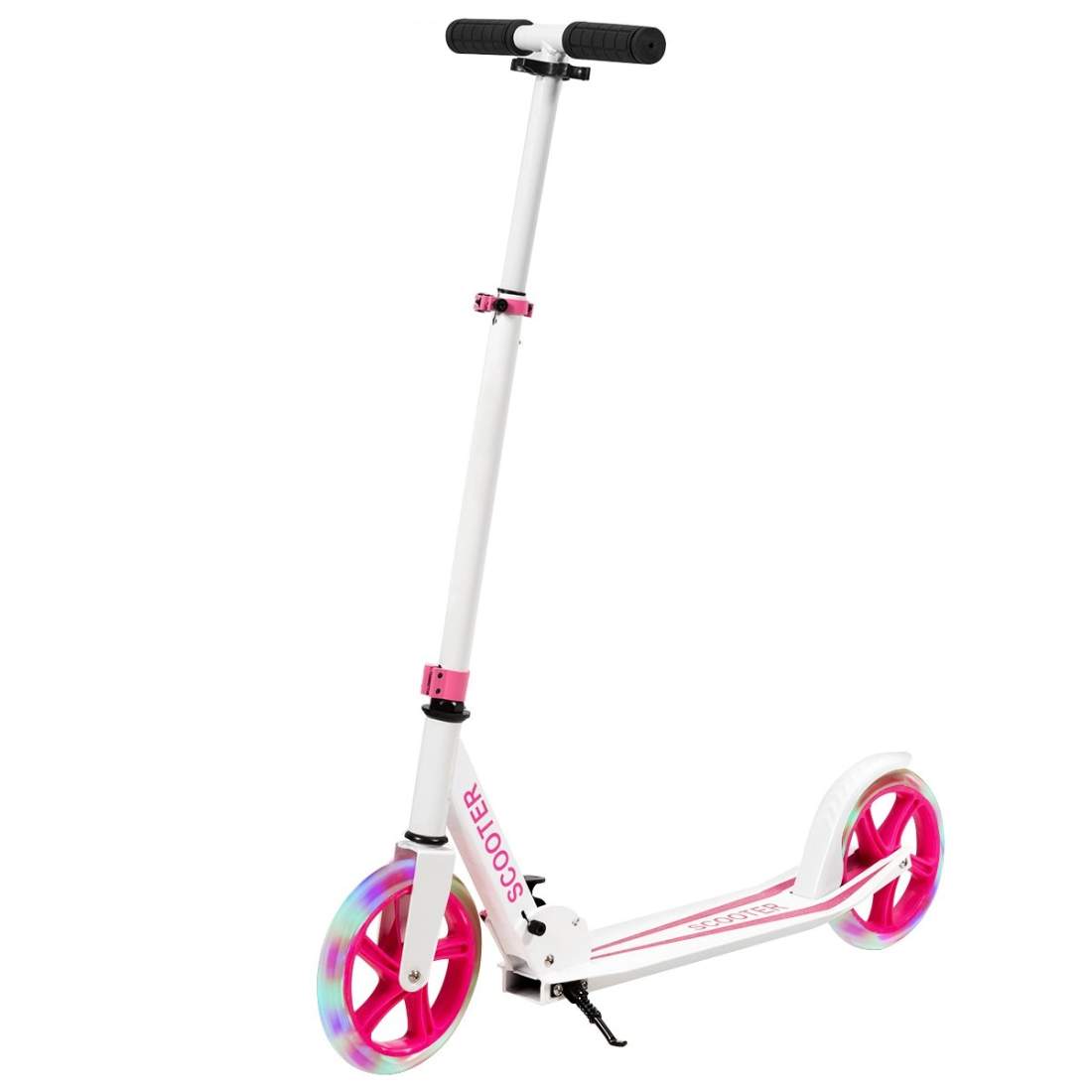 Scooter hopfällbar sparkscooter höjdjusterbar 100kg lastkapacitet sparkscooter med 2 LED-hjul rosa | Sport & Fritid - Träning | Pryloteket