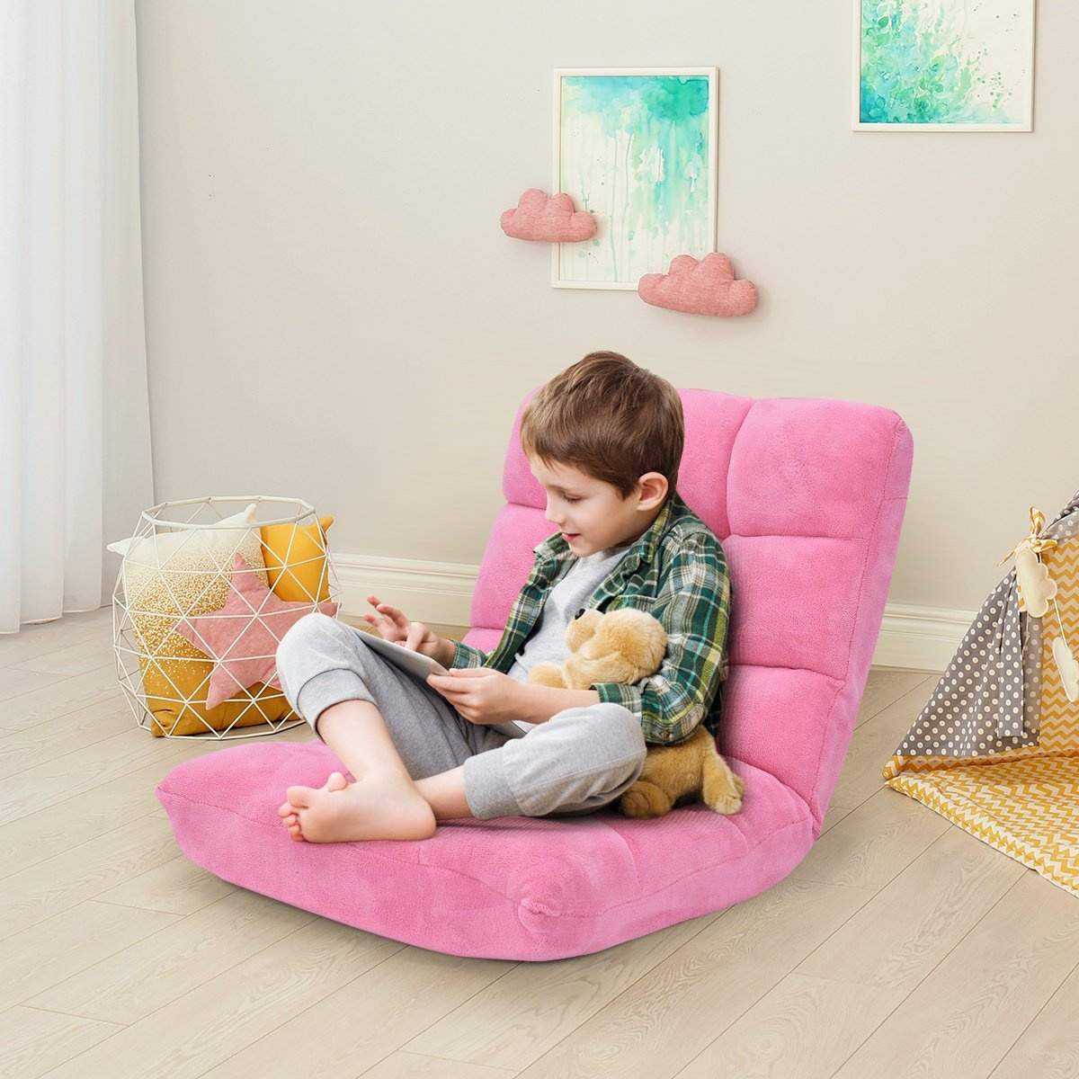 Gulvstol Foldbar Lazy Sofa Lazy Tatami Gulvpude Sort/Grå/Kaffe Pink