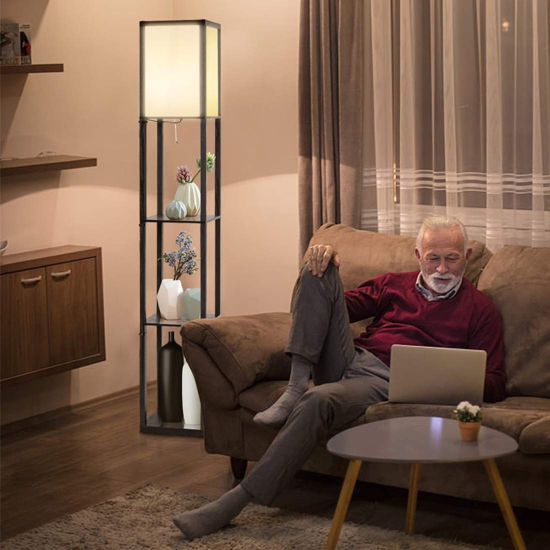 3-vånings golvlampa hylla modern golvlampa golvlampa 26 x 26 x 160 cm svart | Sport & Fritid - Friluftsliv & Camping - Belysning | Pryloteket