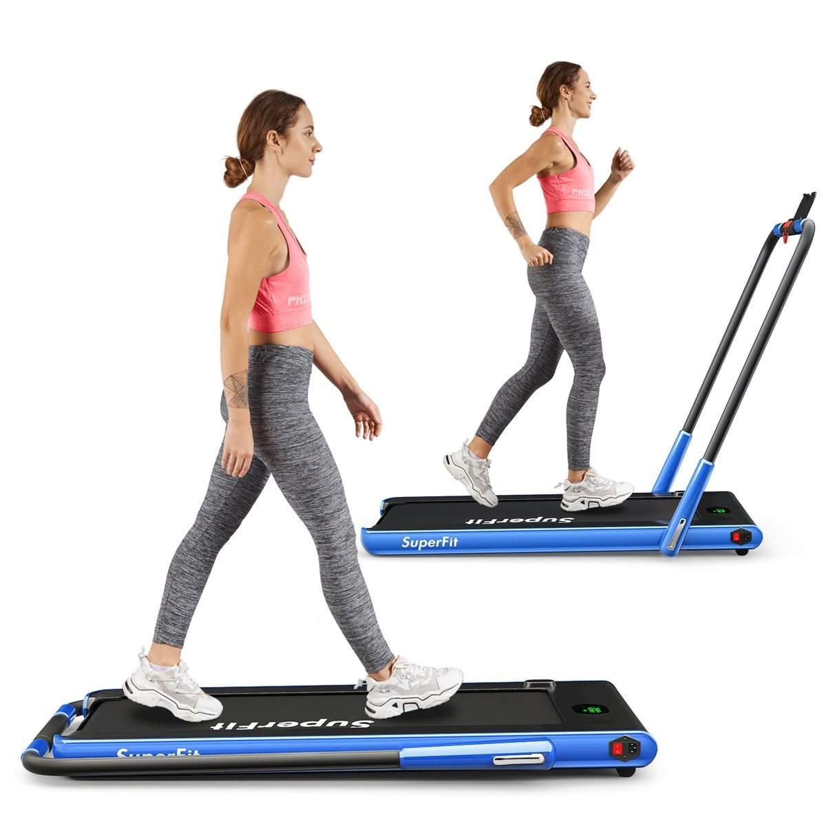 Elektrisk løbebånd 1-12 km/t LED Display Foldbar Motionscykel Fitness maskine 120 kg Navy