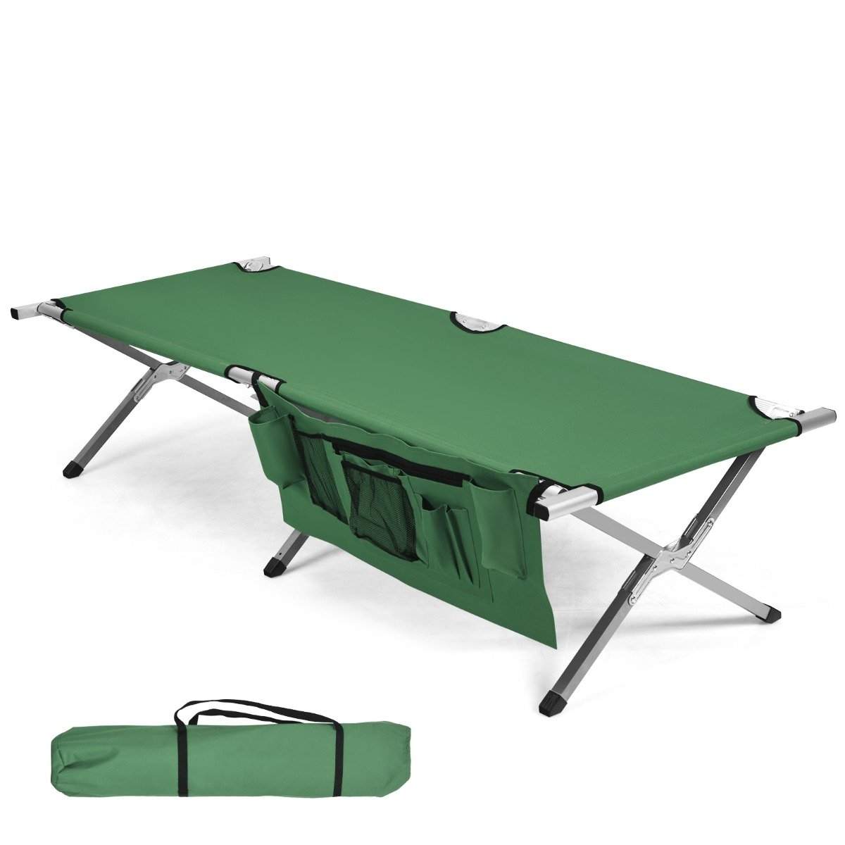 Campingseng feltseng sammenklappelig campingseng enkeltseng foldeseng med sidelomme 190 x 73 x 42cm grøn
