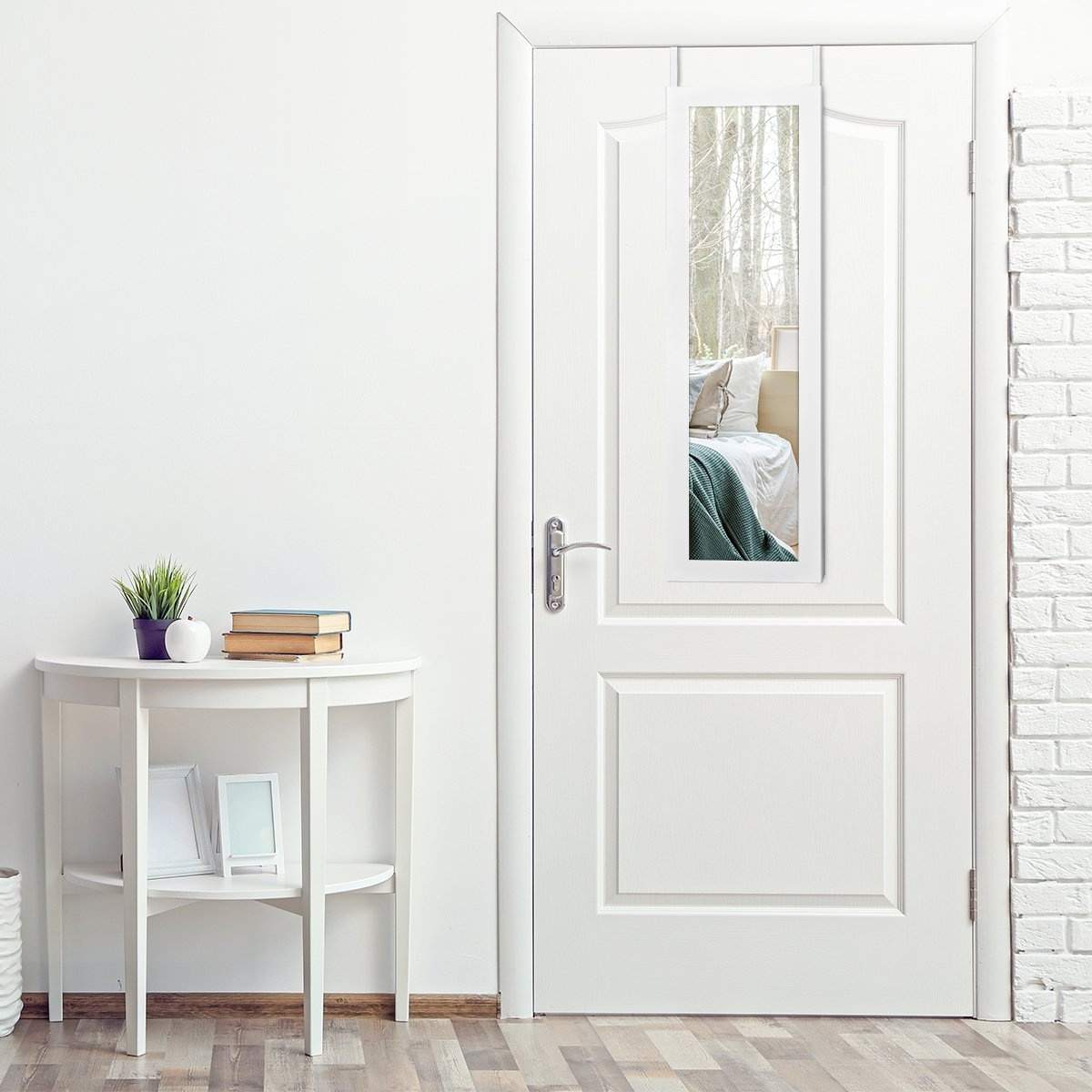 Dør- og vægmonteret smykkeskab Fuldlængde spejl med opbevaringshylder 30 x 8,5 x 129,5 cm Hvid