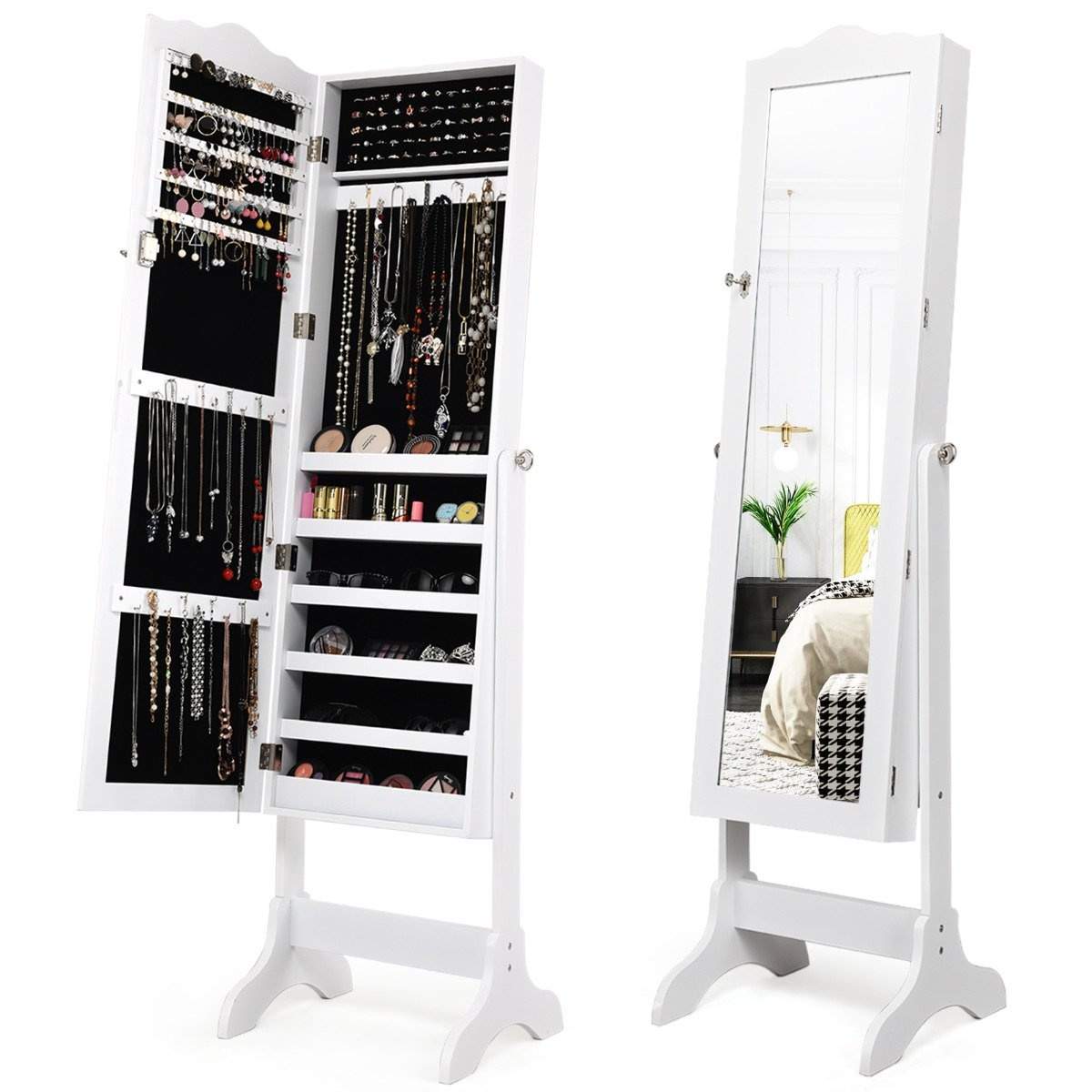 Låsbart smyckesskåp Stående design med justerbar vinkel med fullängdsspegel 45 x 37 x 160 cm Vit | Elektronik - Tillbehör Mobil & Surfplatta - Mobiltillbehör - Mobilkablar - Tillbehör | Pryloteket