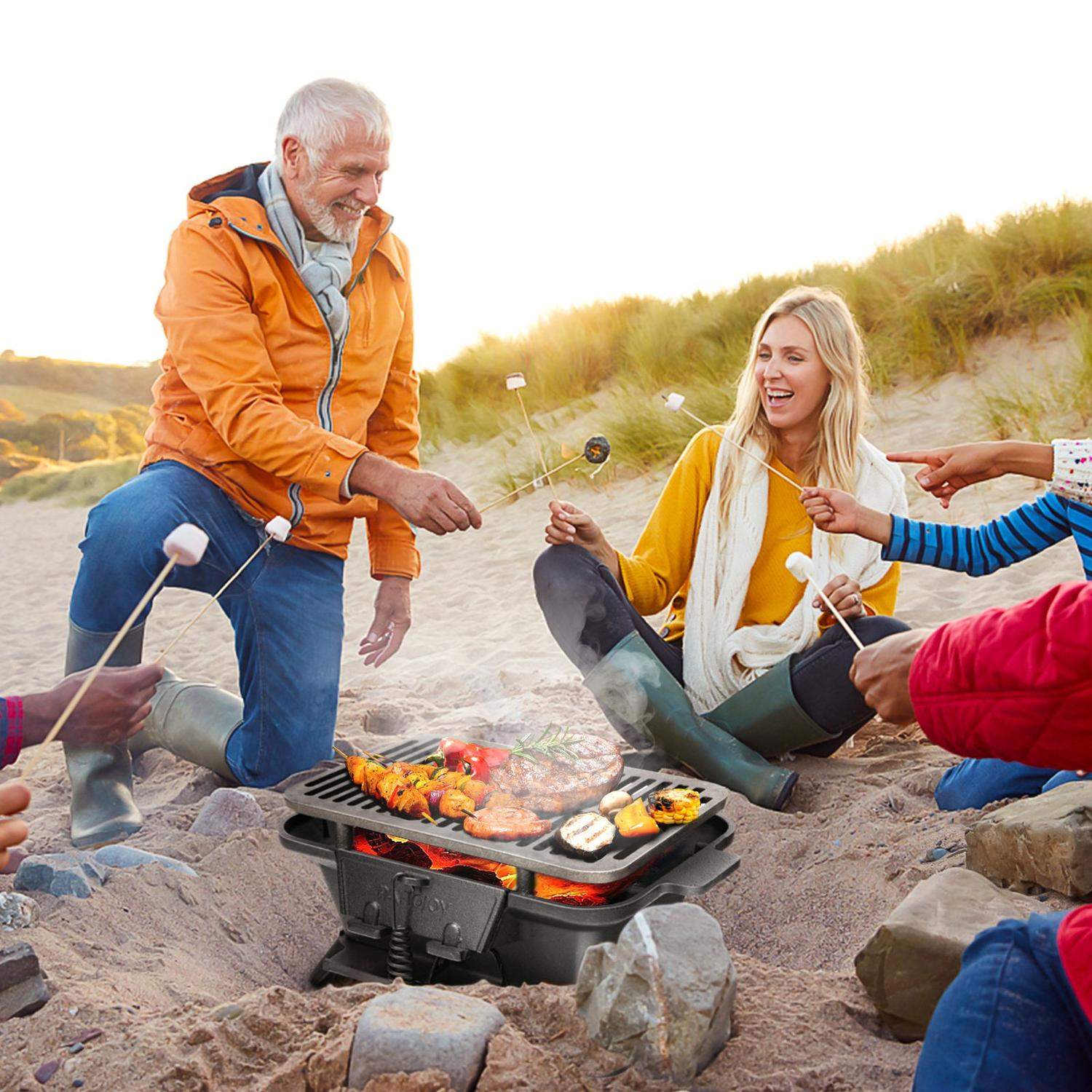 Kolgrill Bärbar Gjutjärn Grill Grill BBQ Mini Grill Bordsgrill för picknick 40x27x18cm Svart | Hälsa & Skönhet - Personvård - Vård & Rehabilitering - Hållning | Pryloteket