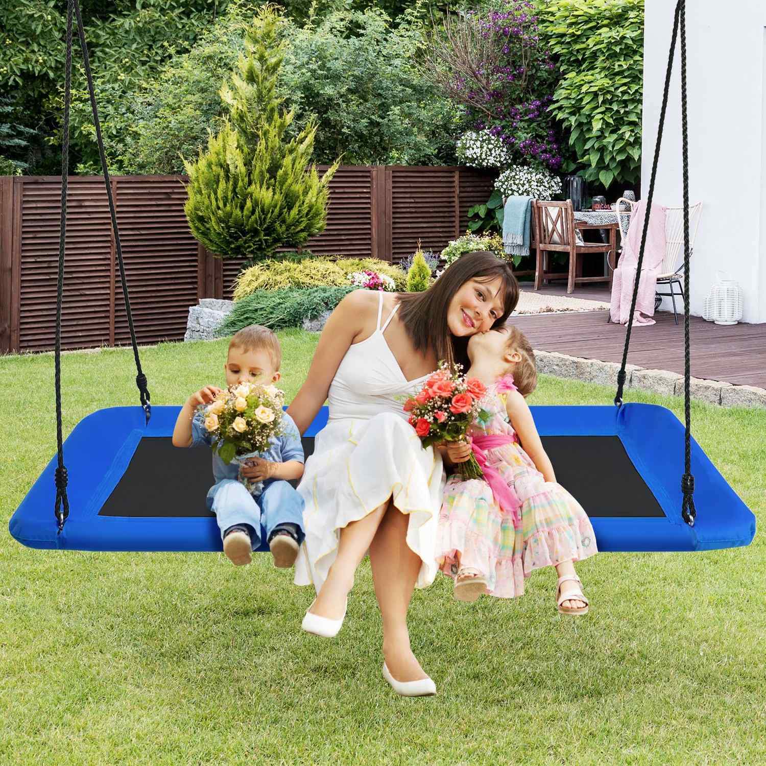 Trægynge til børn indendørs og udendørs trægynge med justerbare reb Blå