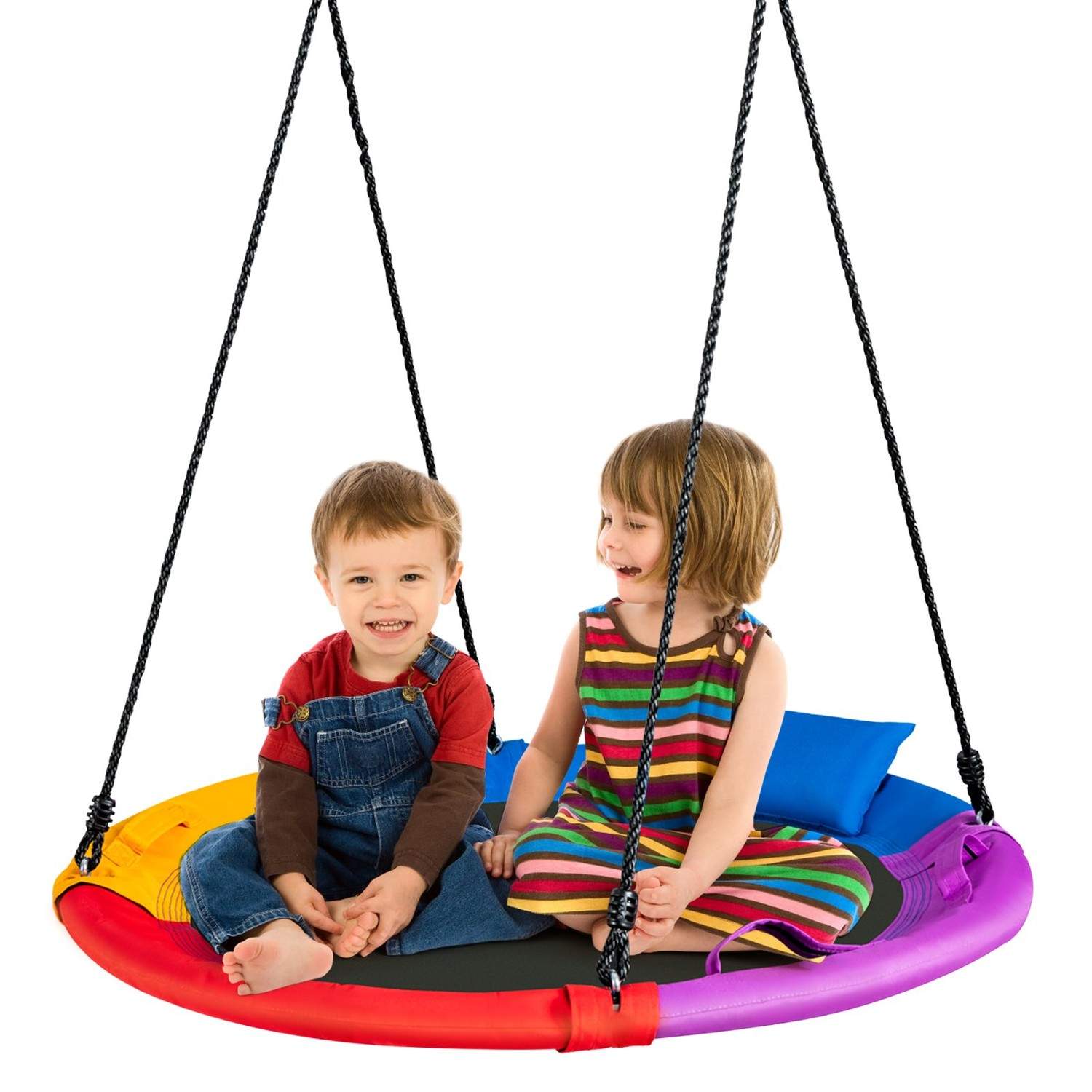 Ø100 cm gynge med 100 - 180 cm justerbar reb tallerken træ gynge farverig