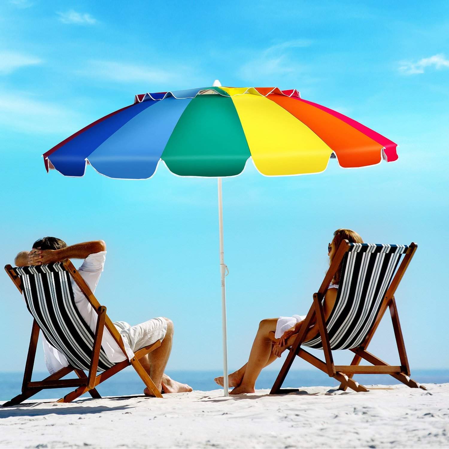 243 cm Strandparasol Udendørs Parasol Strandparaply Aluminium Vipbar terrasseparaply - farverig
