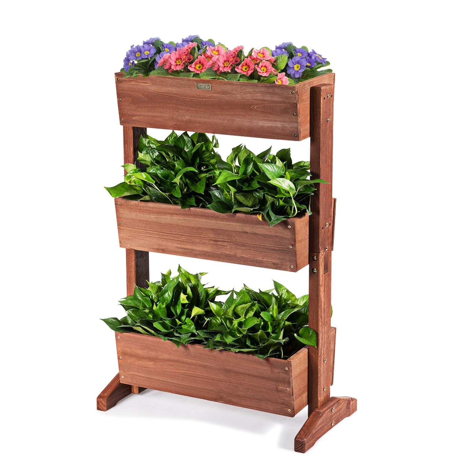 3 etagers træblomsthylde Blomsterstativ 3 etagers højbed blomstertrappe 71 x 38 x 105 cm Brun