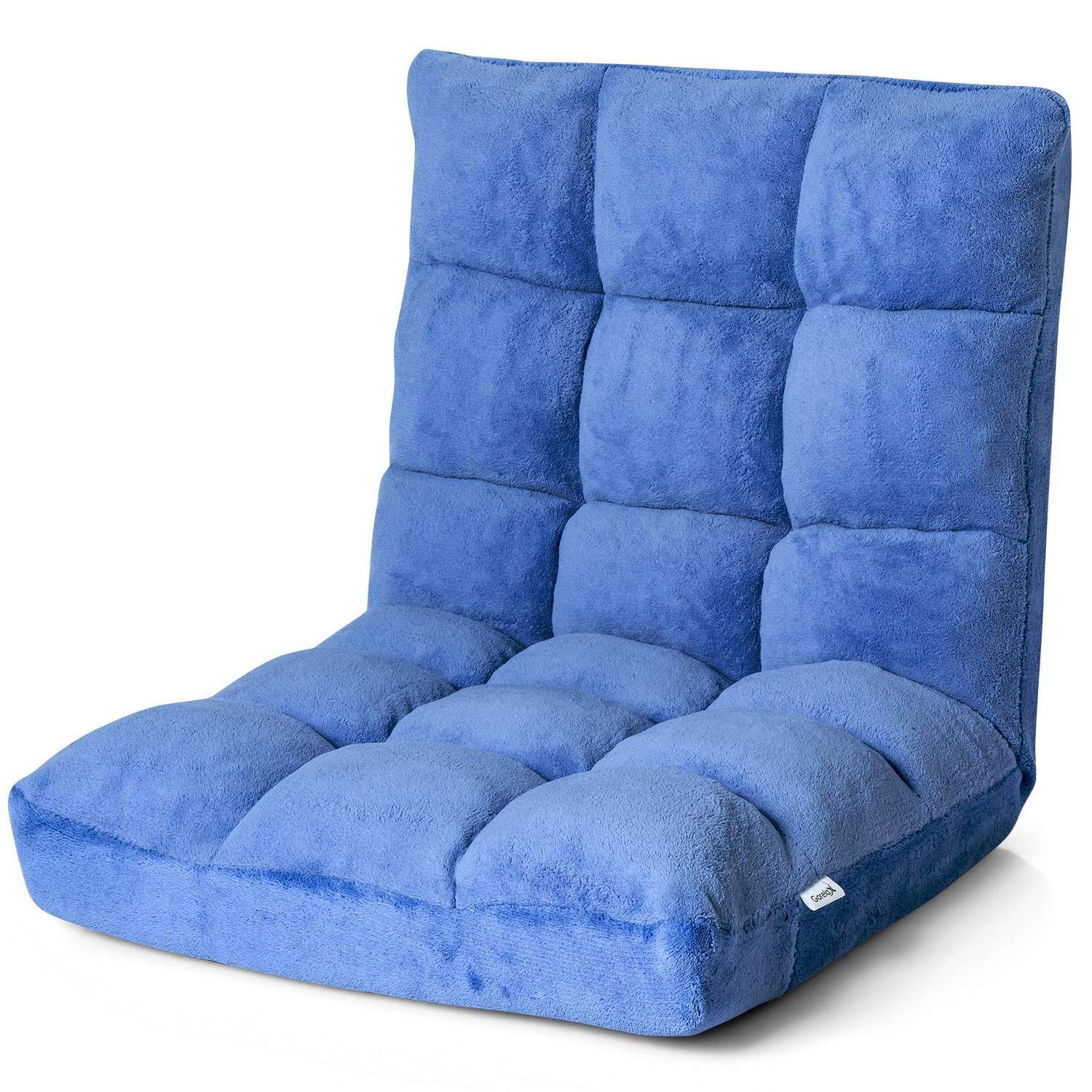 Gulvstol justerbar gulvstol med ryglæn gulvpude 105 x 56 x 15 cm blå