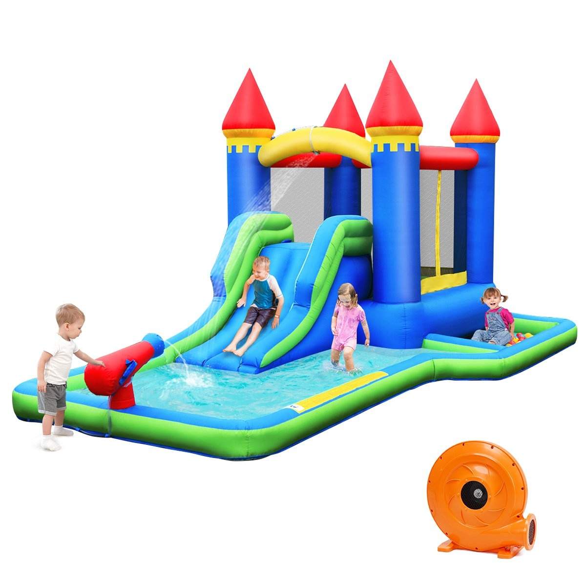 Uppblåsbar Bouncy Castle vattenrutschbana Park med blåsare Oxford-tyg av hög kvalitet 480 x 280 x 230 cm Färgglad | Leksaker & Spel - Leksaker - Bad- & Vattenlek - Uppblåsbart | Pryloteket