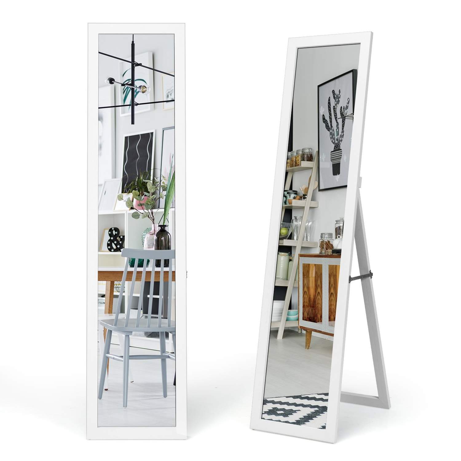 2 in 1 kokovartalopeili täyspitkä peili puukehyksellä 37 x 155 cm valkoinen