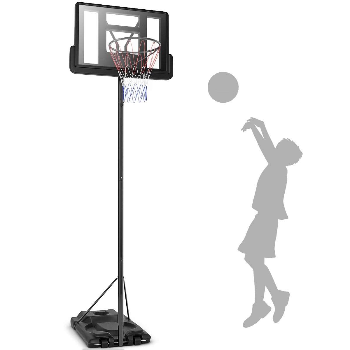 Basketballstativ 180-305 cm højdejusterbar basketballkurv med stativ & 2 hjul kurvesystem til børn