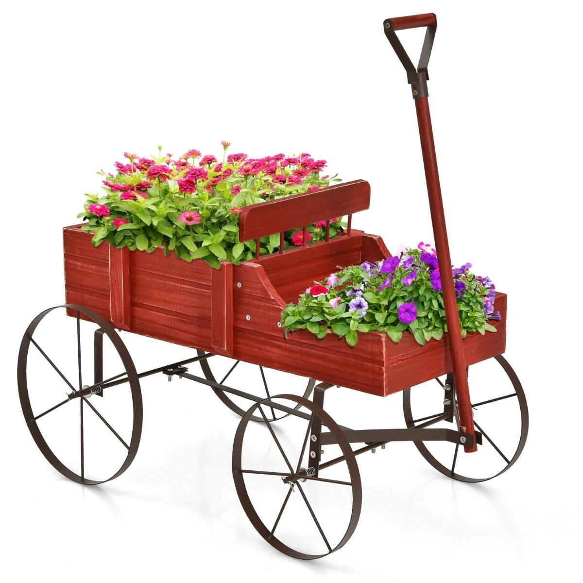 Blomsterstativ trævogn plantevogn blomstervogn med metal 62 x 34 x 60 cm rød