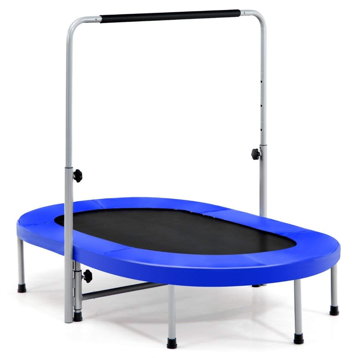 2 personers trampolin med højdejusterbart håndtag minitrampolin 154 x 90 x 92 -132 cm blå