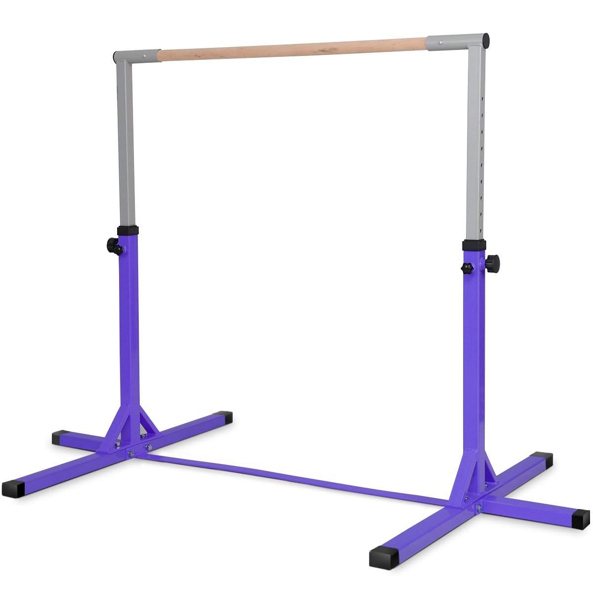 Gymnastik gymnastikstang, højdejusterbare gymnastikstænger, elastisk vandret stang, pink/blå/lilla-lilla