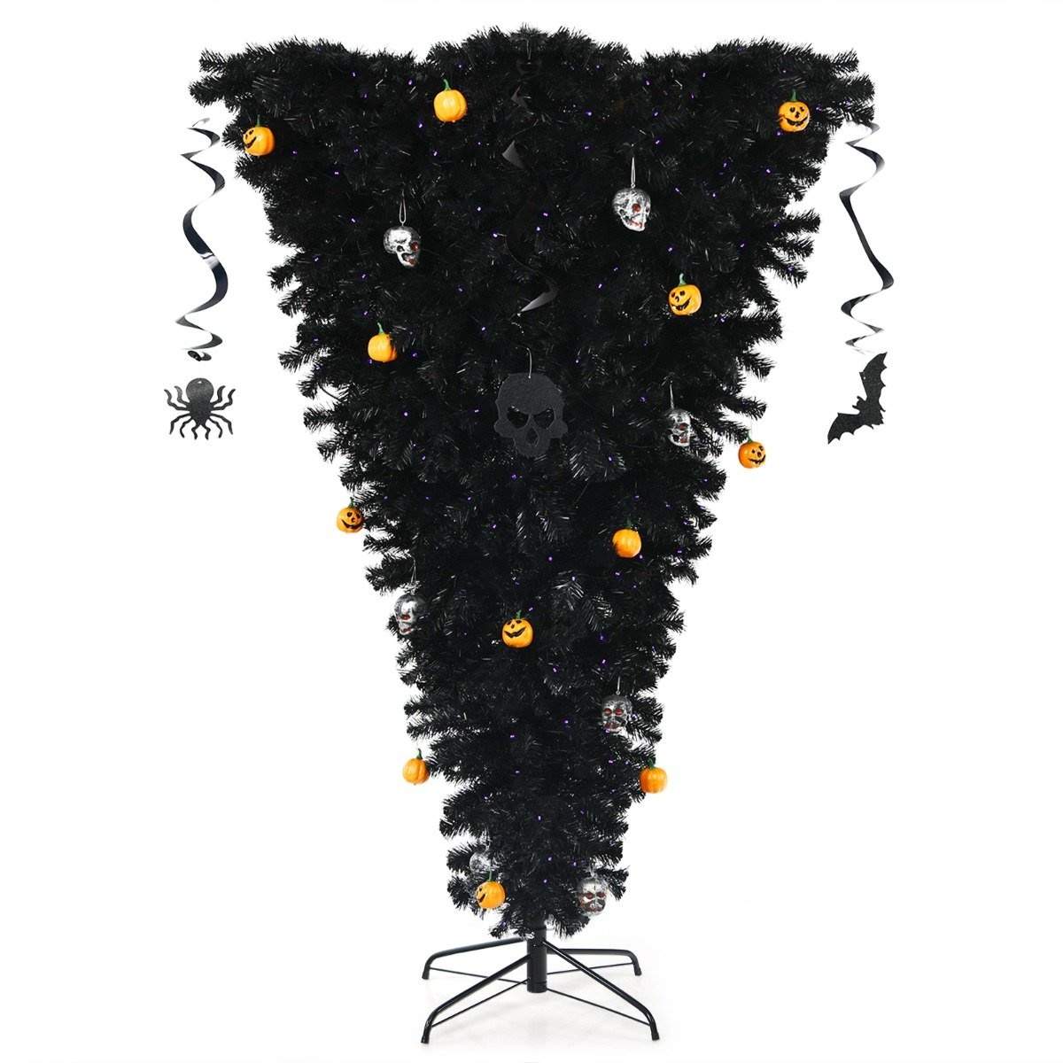 180 cm sort kunstigt juletræ oplyst Halloween-træ med 270 lilla LED-lys