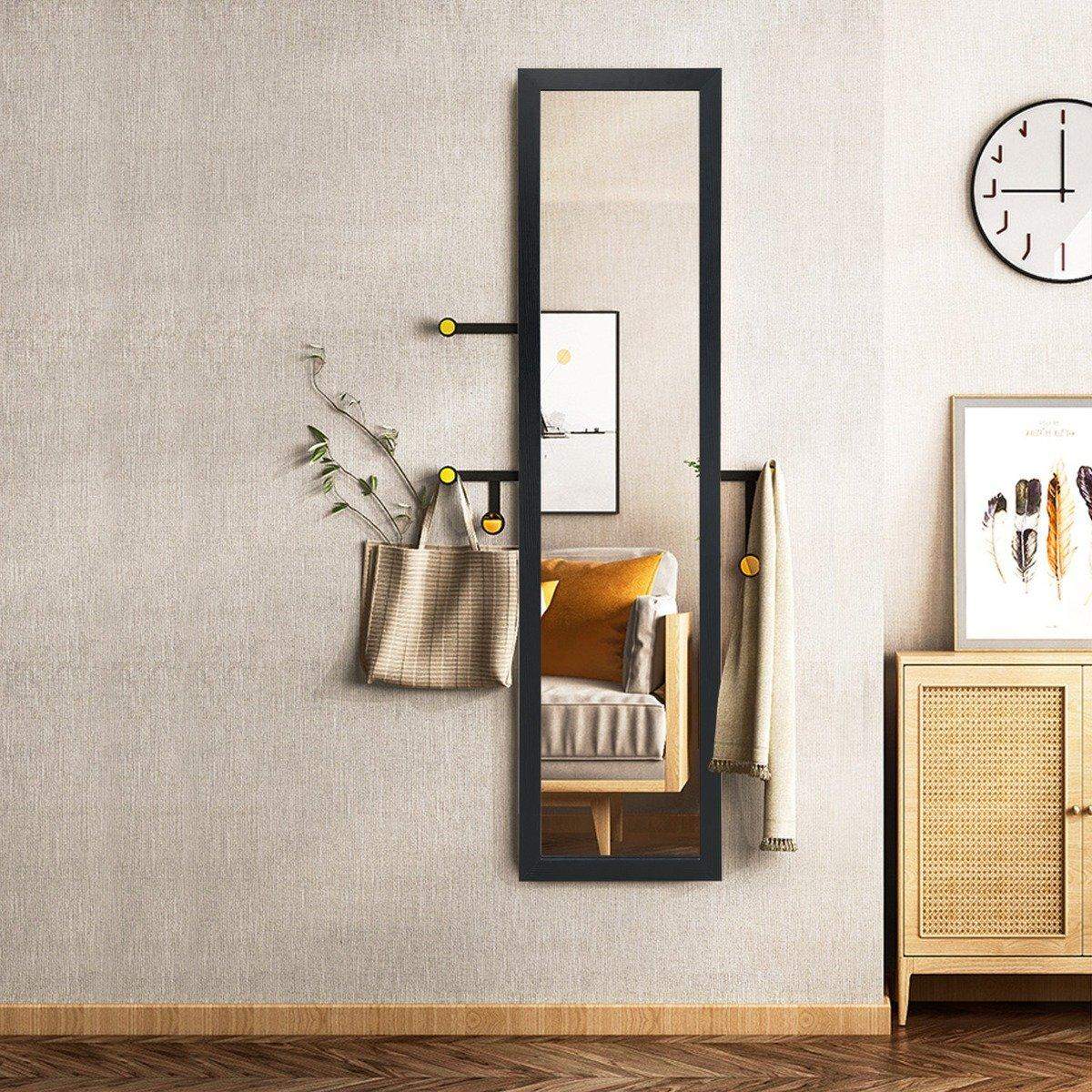 2 i 1 helkropsspejl helkropsspejl med træramme 37 x 155 cm sort