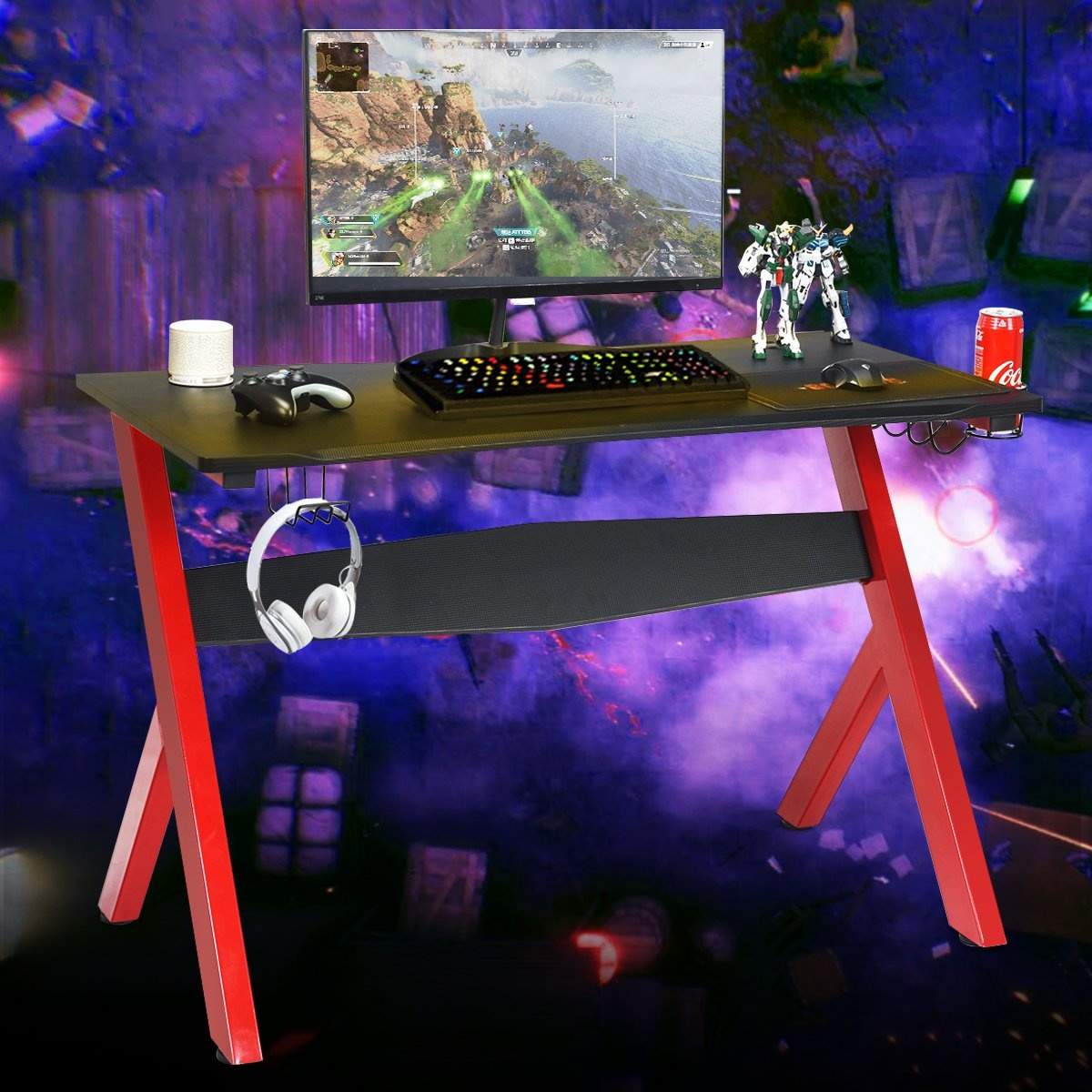 Gaming bord computer bord gaming skrivebord med kop- og hovedtelefonholder og musemåtte til hjemmekontorets legerum