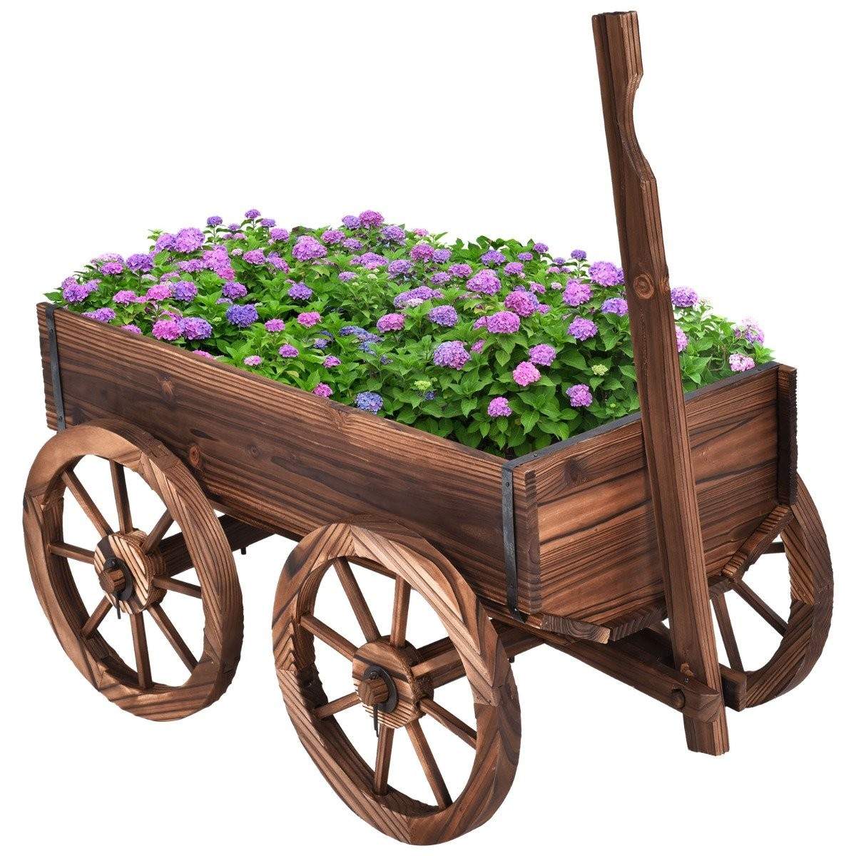 Blomstervagn träväxtvagn med 4 hjul blomstervagn 140x 43 x 53,5 cm brun | Hem & Hobby | Pryloteket