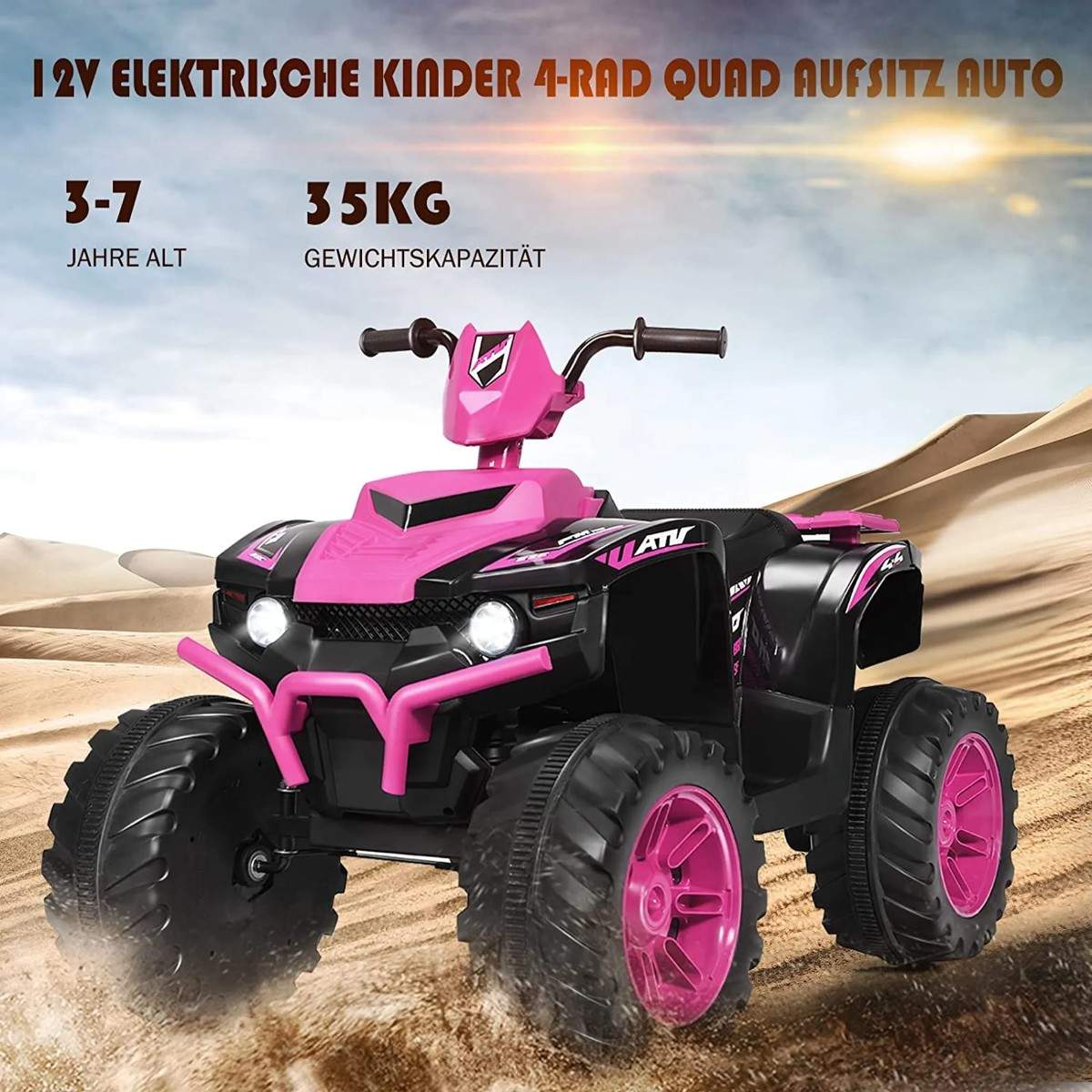12V elektrisk børne-quad med forlygte mini el-quad med musik & horn pink